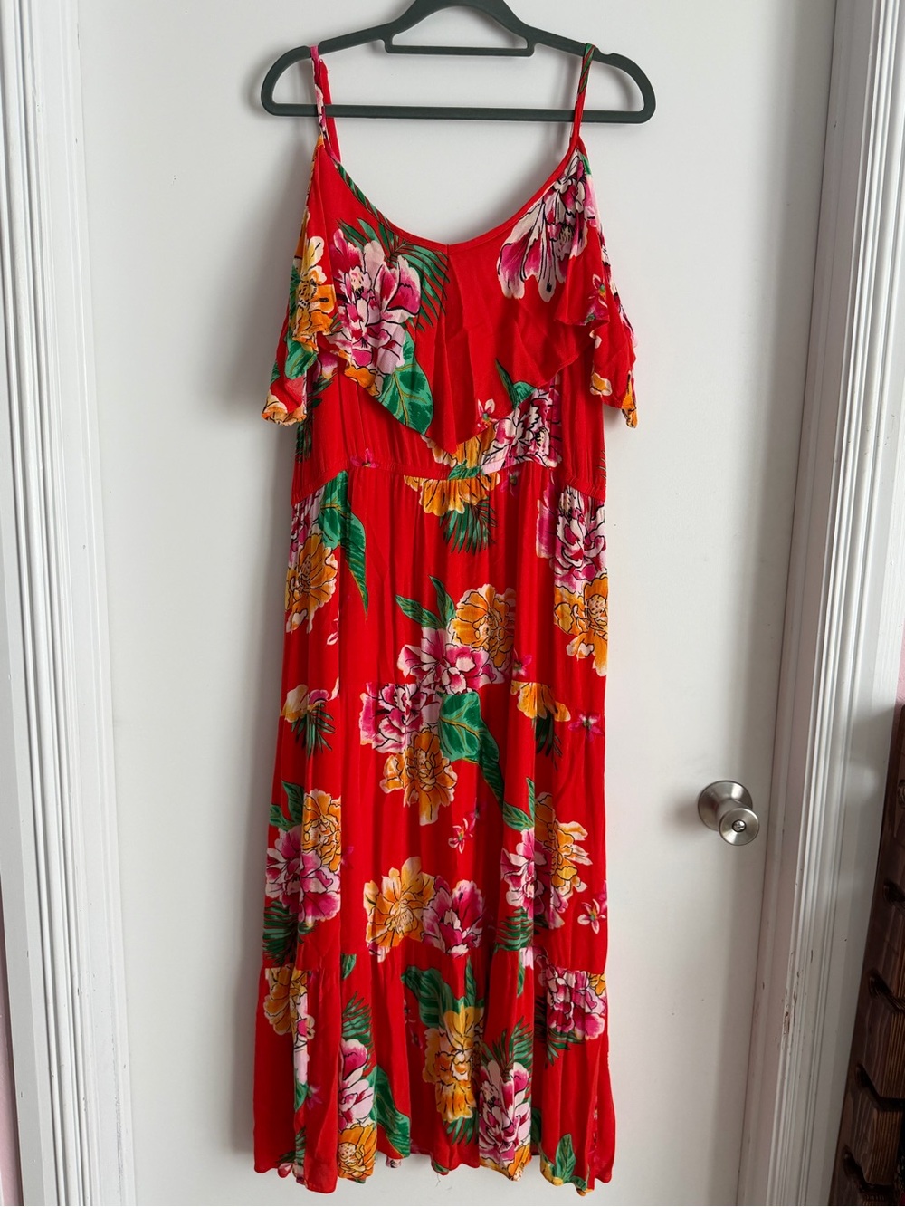 Old Navy Red/Orange Floral Midi Dress